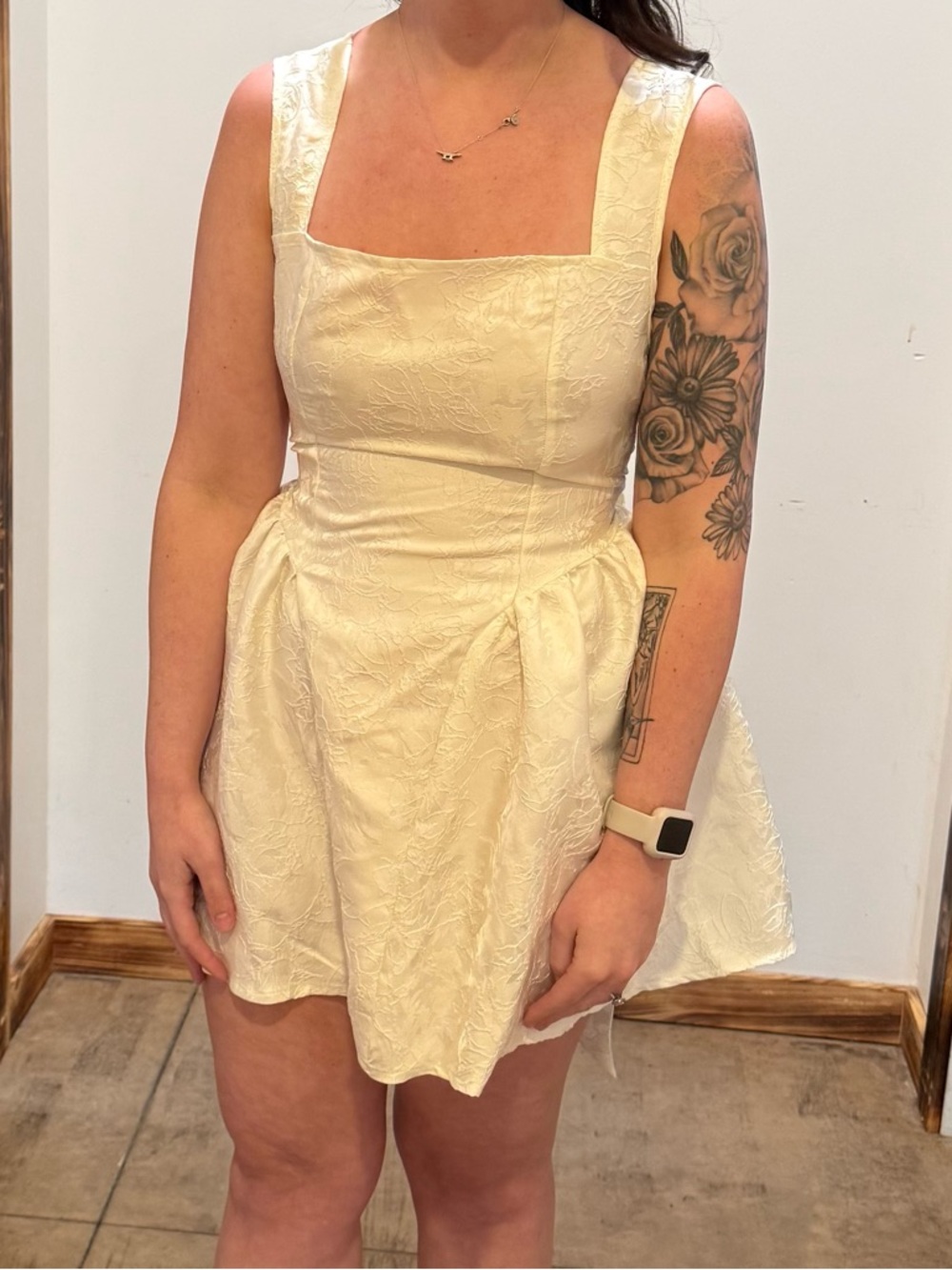 Ivory Square-Neck Textured Mini Dress